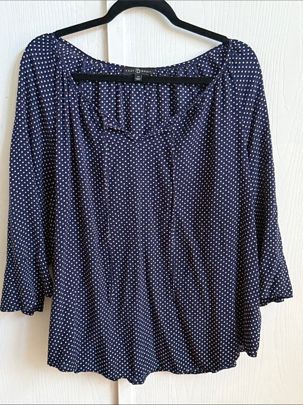 Fred David Navy and White Polka Dots Flowy airy 3/4 flowy Sleeves Size 2X